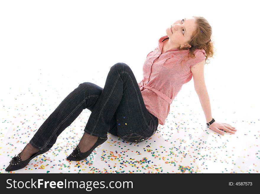 The Beautiful Girl With The Confetti Isolated