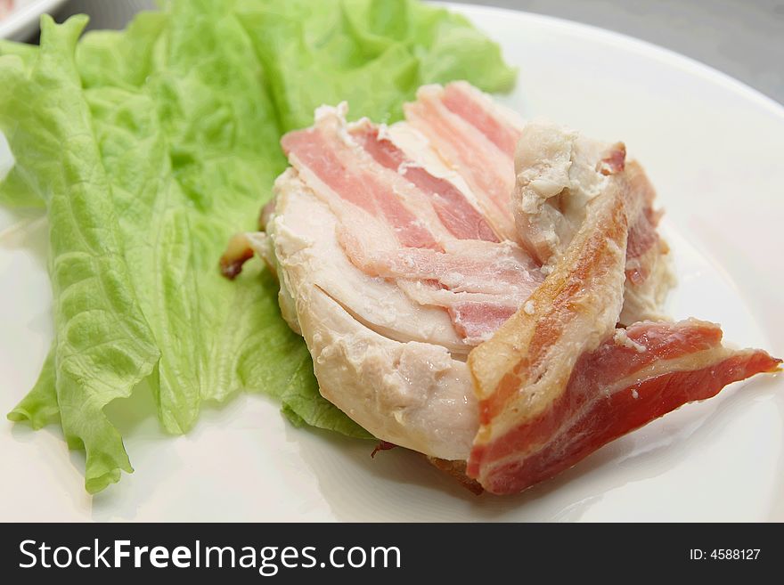 Delicious looking meal with salad, chicken, bacon. Delicious looking meal with salad, chicken, bacon