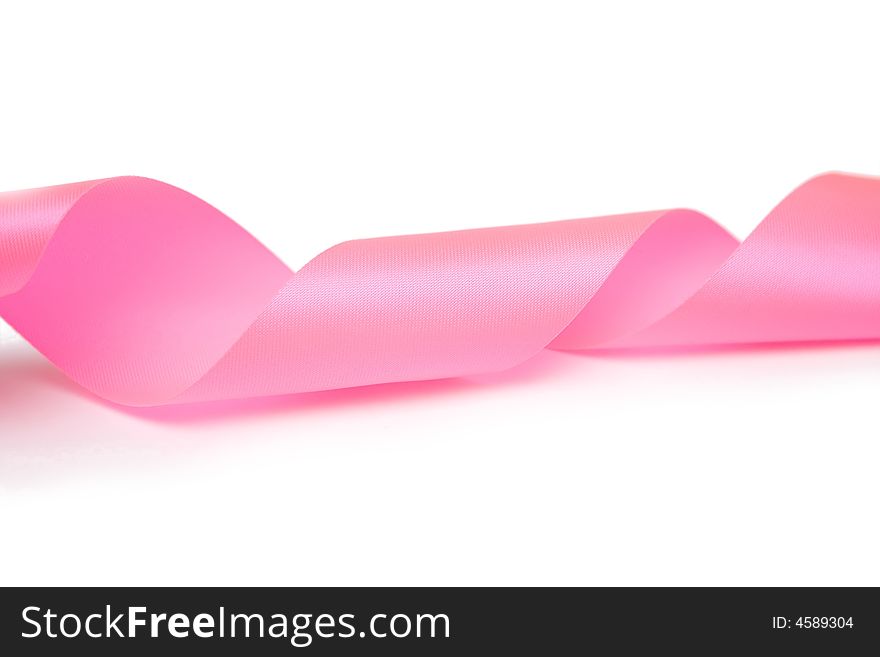 Pink ribbon on the white isolated background
