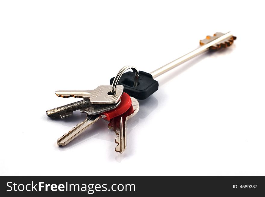 Keys isolated on white with selective focus. Keys isolated on white with selective focus