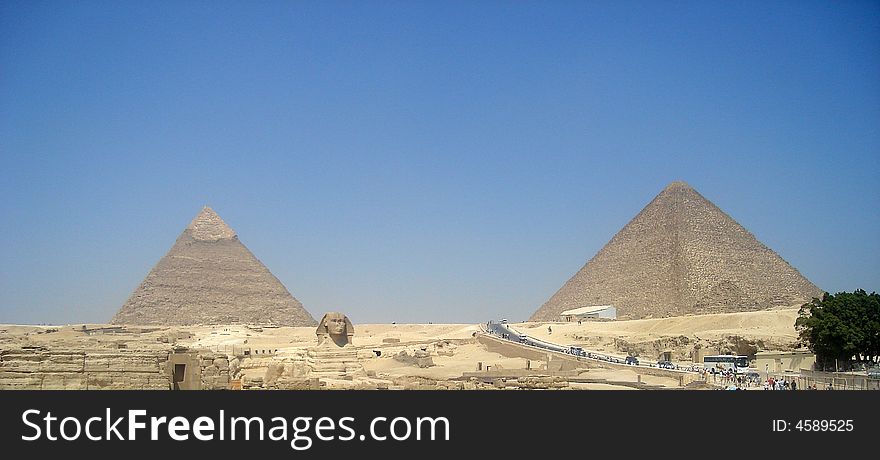 Panorama of pyramids and sphinx in Giza