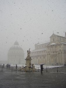 Pisa Surrounded By Snow Stock Image