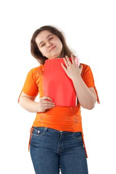 Girl With Red Folder Smiling Stock Photography Girl With Red Folder Smiling Stock Photography