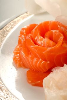 Asian Salmon Sashimi In The Shape Of A Flower Stock Photo Asian Salmon Sashimi In The Shape Of A Flower Stock Photo