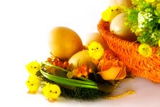 Easter Decoration - Eggs, Baby Chicks And Flowers Stock Photos Easter Decoration - Eggs, Baby Chicks And Flowers Stock Photos