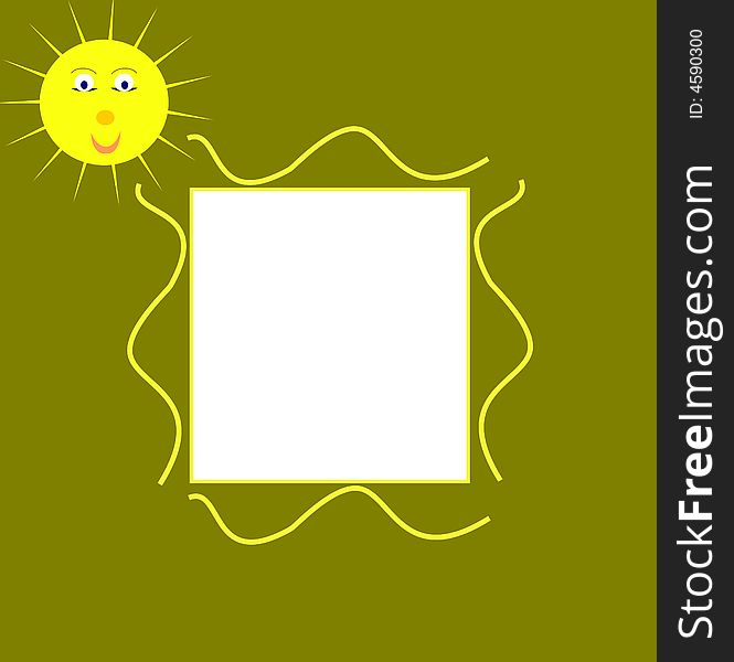 Photoframe with a funny sun in the corner. Photoframe with a funny sun in the corner