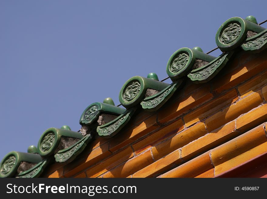 Chinese dragon tile on top of roof