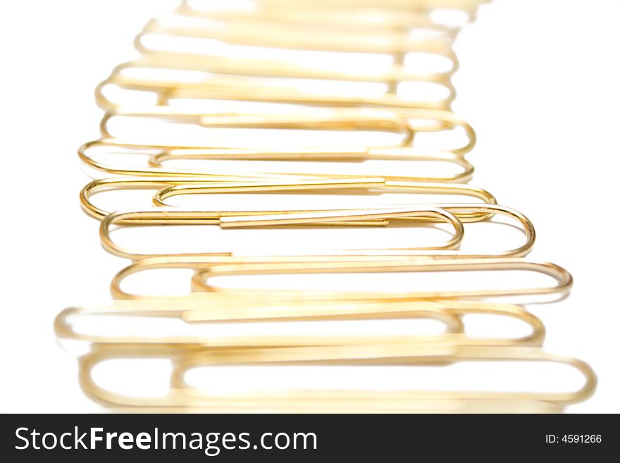 Paper clips on the white isolated background