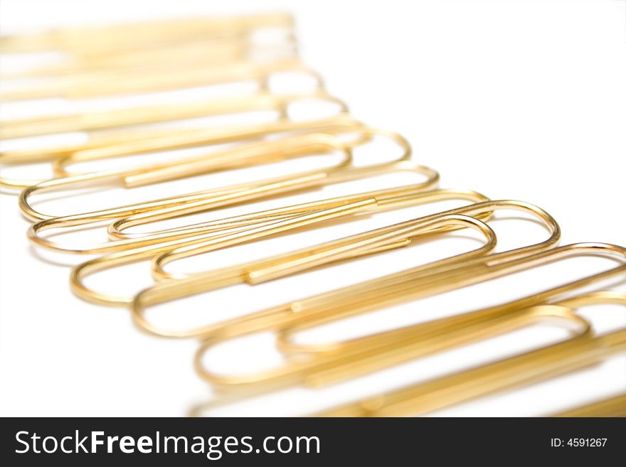 Paper clips on the white isolated background