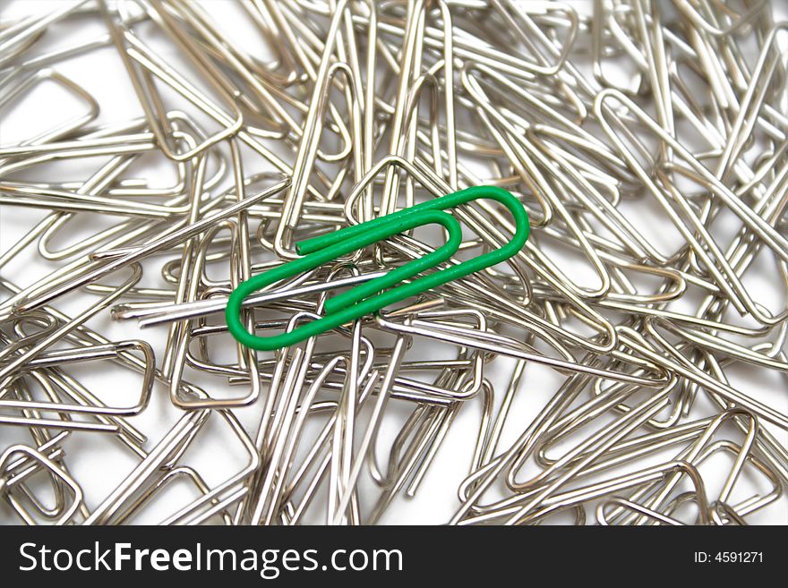 Paper clips on the white isolated background