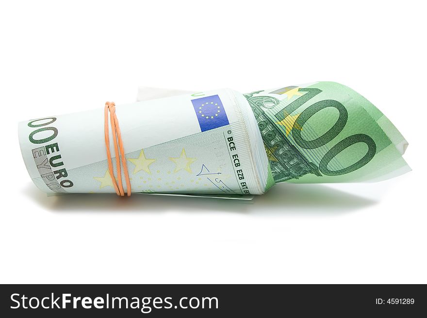 Some 100 euros banknotes over white isolated background