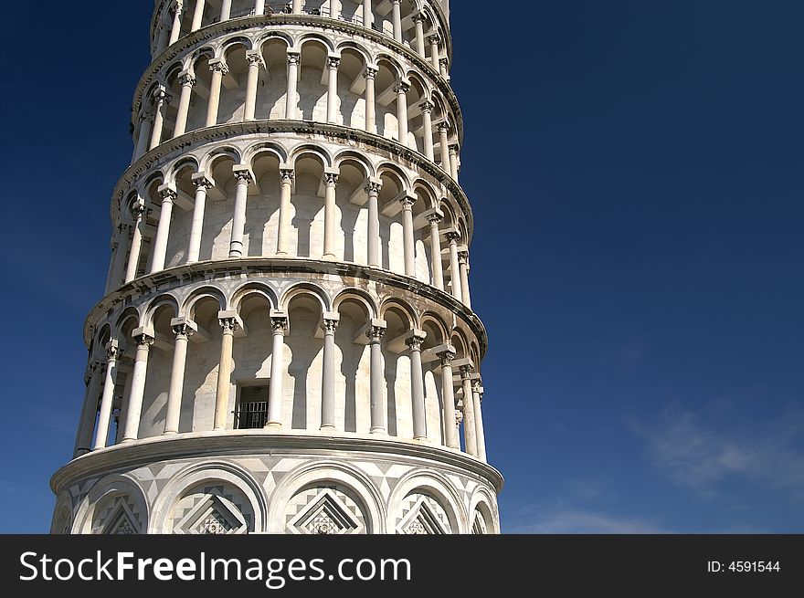 Close-up shot of the leaning tower in Pisa, Italy.