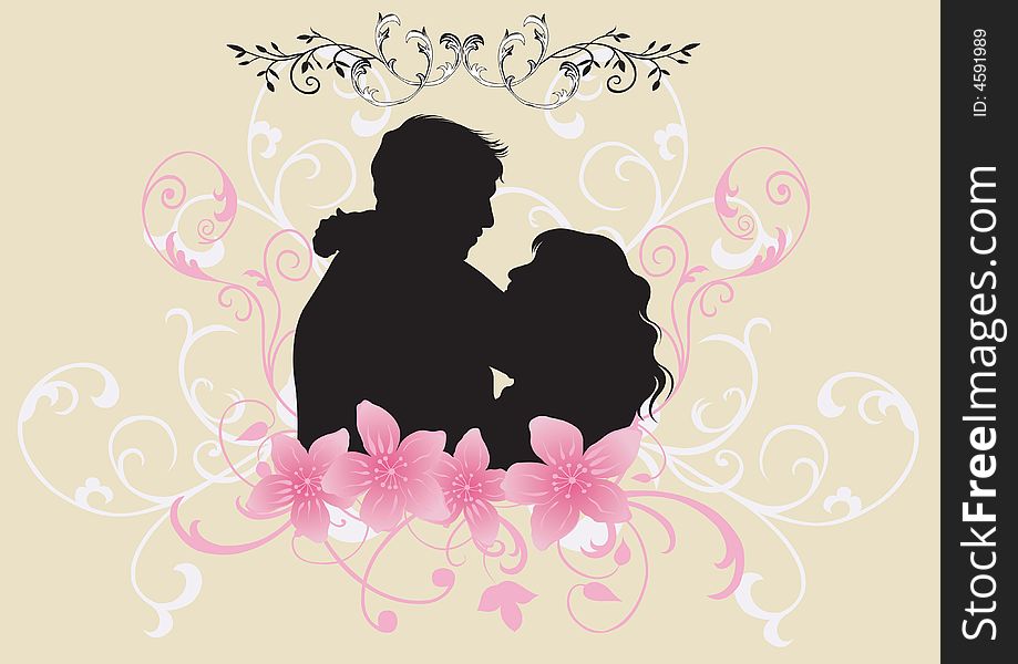 Illustration of a couple and floral patterns. Illustration of a couple and floral patterns