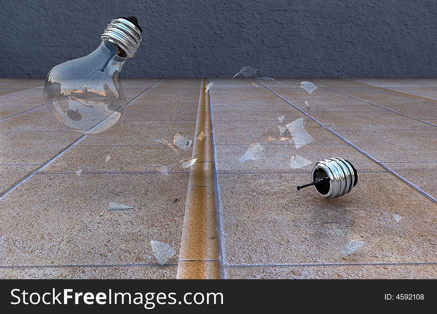 Scene falling lamps executed in 3D