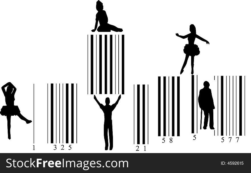 Silhouette Of People On Barcode