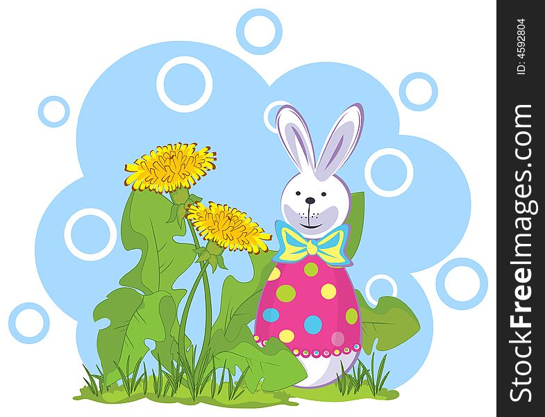 Easter hare in dandelions, vector illustration. Easter hare in dandelions, vector illustration