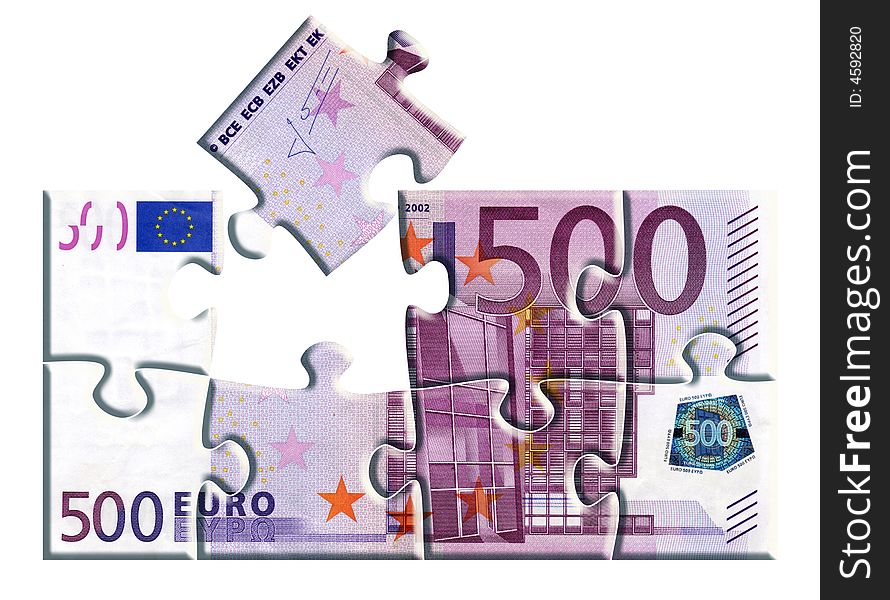 Isolated 500 euro banknote puzzle