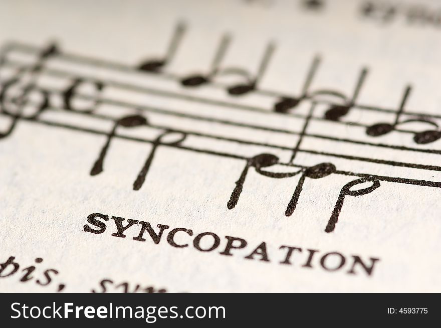 The musical term syncopation with an illustration. The musical term syncopation with an illustration