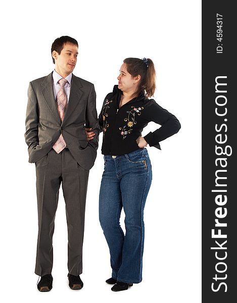 Young Businessman And Girl Look At Each Other