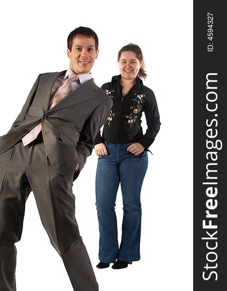 Young Businessman And Girl Grimacing