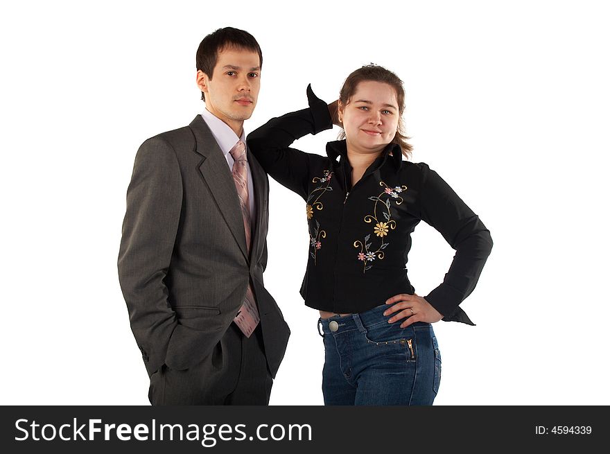 Young businessman and girl isolated on white