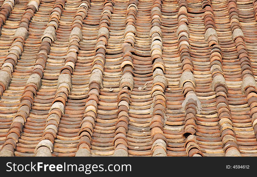 Pottery tiled roof,Ancient Nanfeng Kiln of khakicolor,Foshan,Guangdong,China.