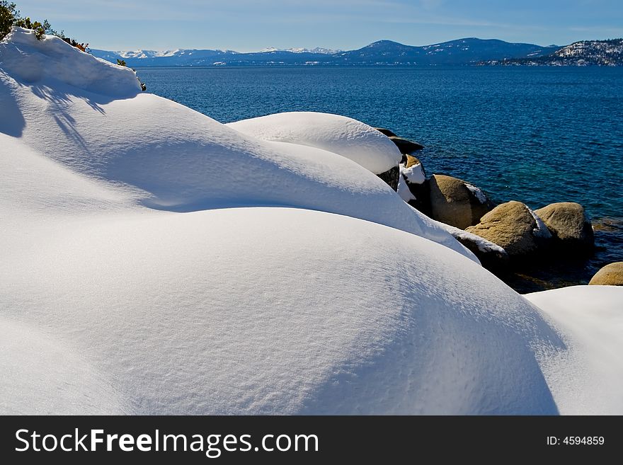 Lake in winter, high in the mountains