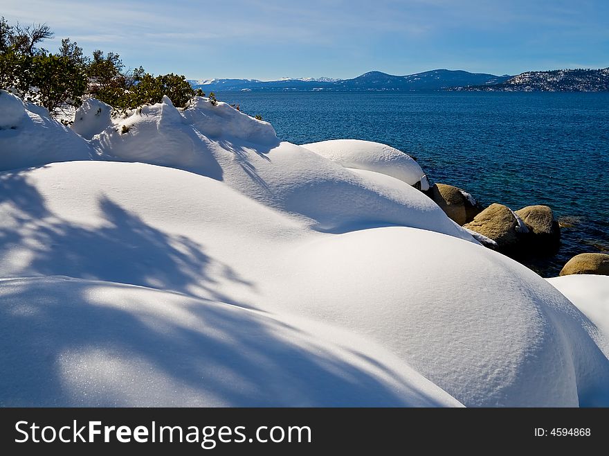 Lake in winter, high in the mountains