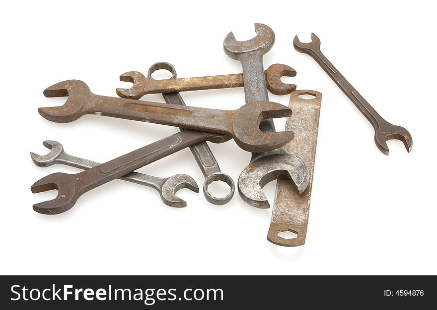 Old vintage open end and closed standard wrenches. Old vintage open end and closed standard wrenches