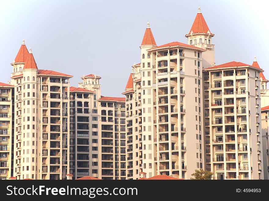 An upscale Chinese apartment block look like European castle of middle ages. An upscale Chinese apartment block look like European castle of middle ages.