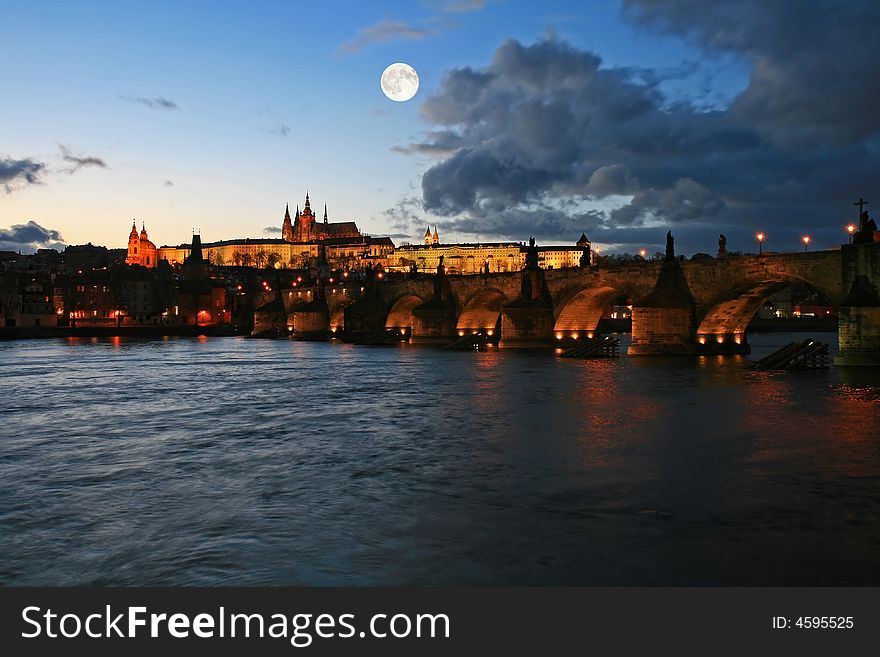 The famous Prague Castle in Prague City at night