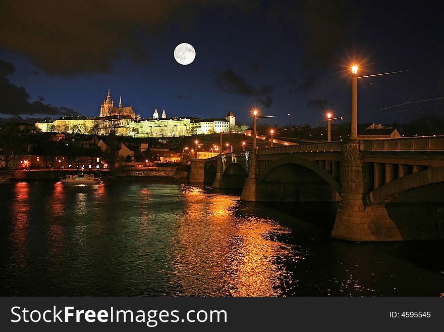 The famous Prague Castle in Prague City at night
