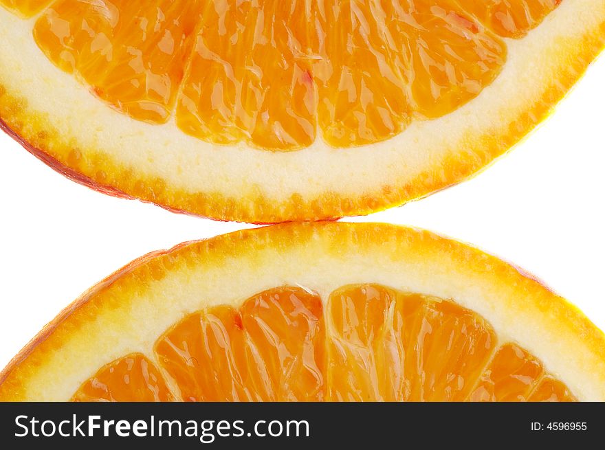 Two Perfectly fresh orange, on white, close-up. Two Perfectly fresh orange, on white, close-up