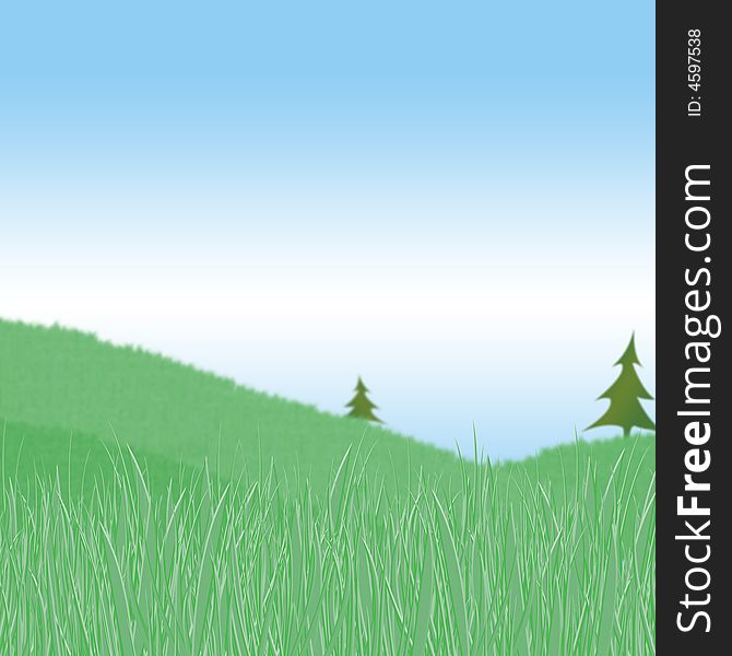 Spring or summer season landscape illustration of a meadow