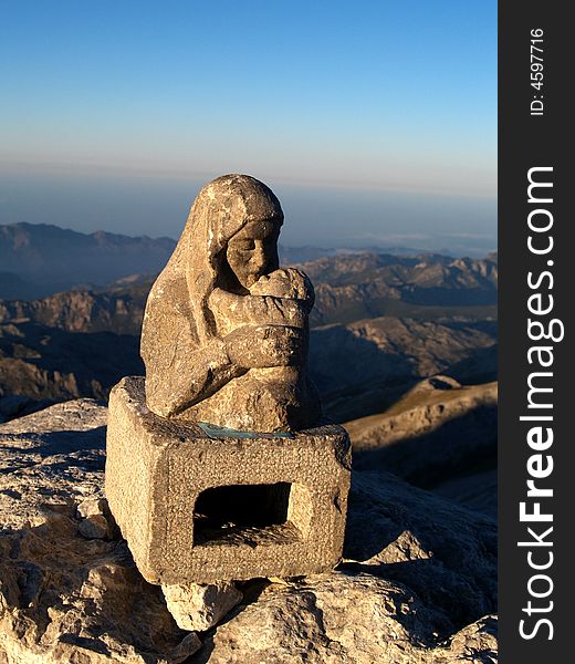 Little stony Madonna on the top of Picu Urriellu. Little stony Madonna on the top of Picu Urriellu