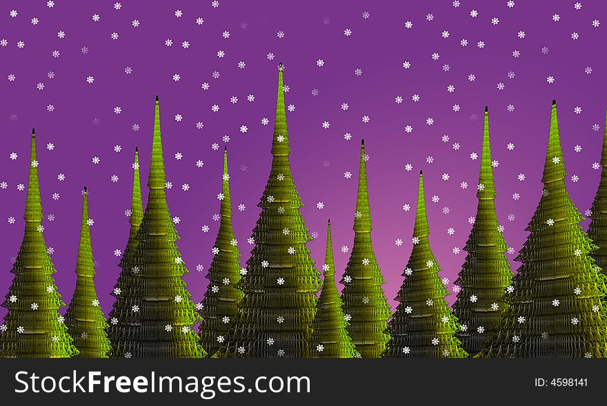 Christmas tree or Nature Illustration of early evening snow fall