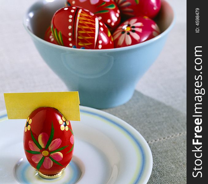 Eastern table setting with colorful eggs