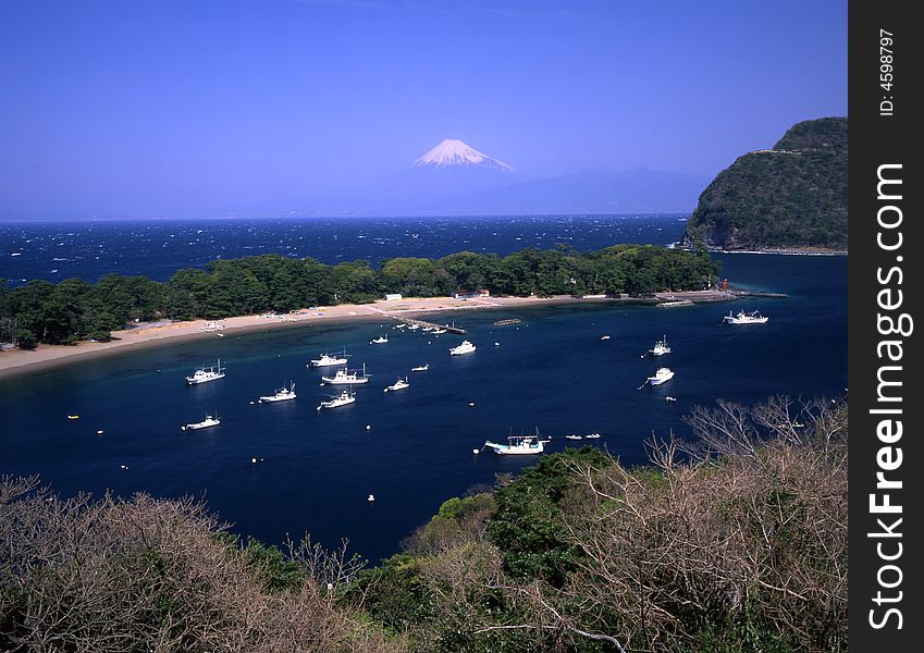 Early spring bay and view far Mt Fuji. Early spring bay and view far Mt Fuji