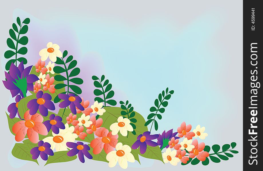 Background with flowers on blue