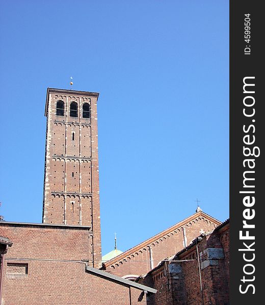 The tower bell of Sant' Ambrogio church in Milan. The tower bell of Sant' Ambrogio church in Milan