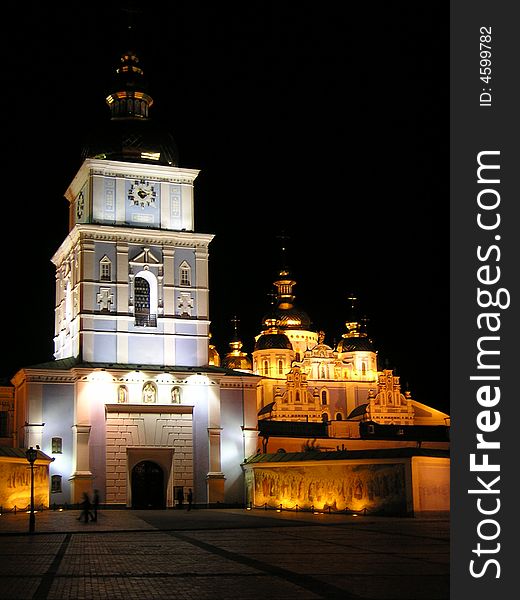 Cathedral in Kiev town church at night. Cathedral in Kiev town church at night.