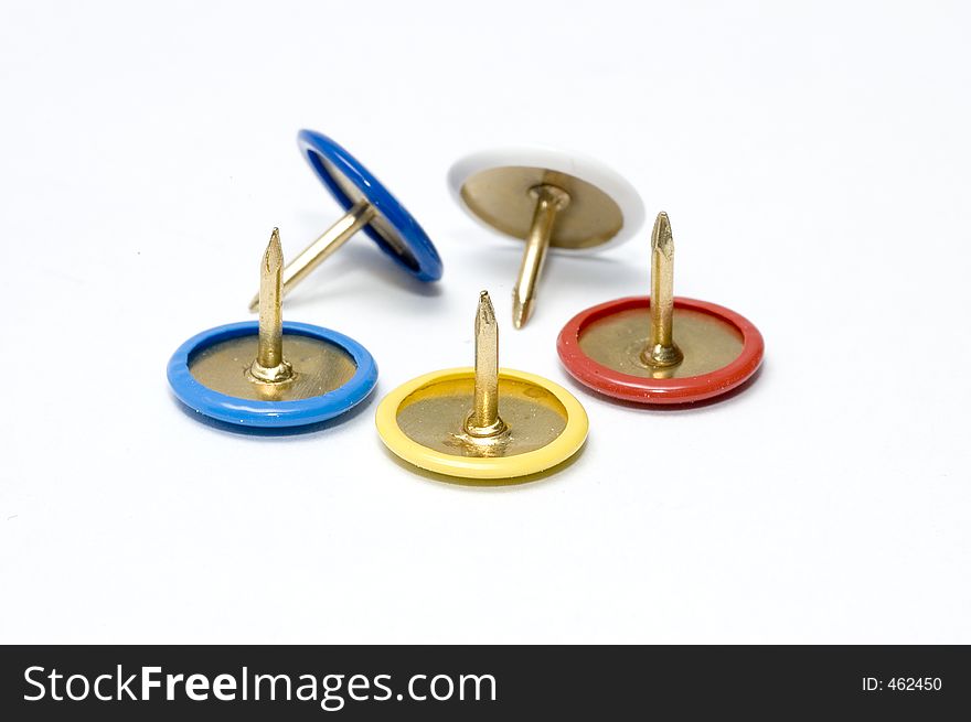 Colored thumbtacks 5 white background