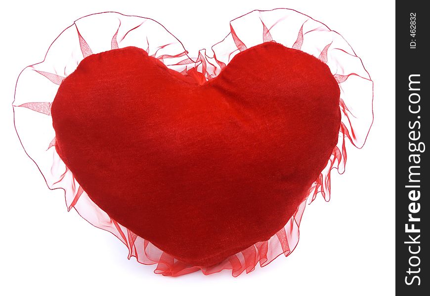 Isolated overwhite stuffed red pillow heart