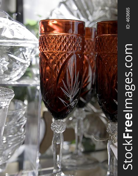 Fancy red cut glass for sipping wine or champagne on a special day or with love in mind. Fancy red cut glass for sipping wine or champagne on a special day or with love in mind.