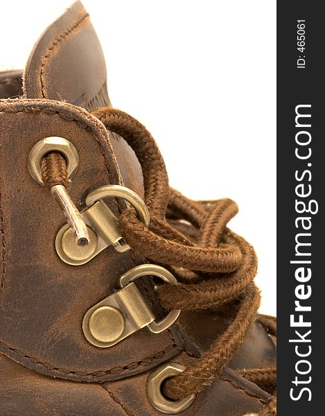 Close up of a steel-toed leather work boot. Close up of a steel-toed leather work boot