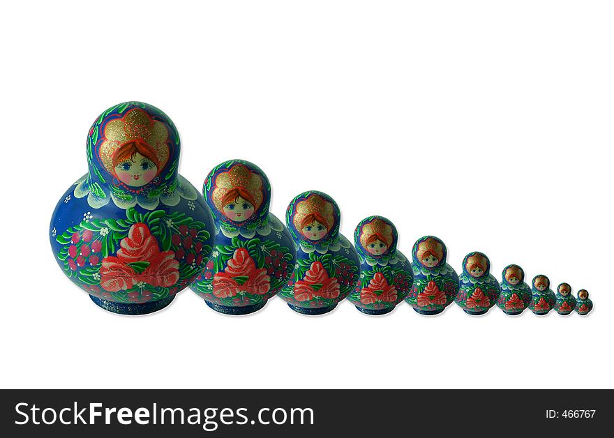 Ten russian dolls in the row. Ten russian dolls in the row