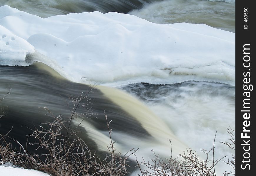 Water fall with frozen banks. Water fall with frozen banks.