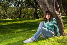 Young Woman At Park Stock Photo Young Woman At Park Stock Photo
