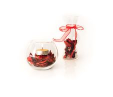 Red Petals AND Burning Candle Royalty Free Stock Photos