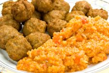 Meat - Balls Of Beef And Pork - With Risotto Royalty Free Stock Image